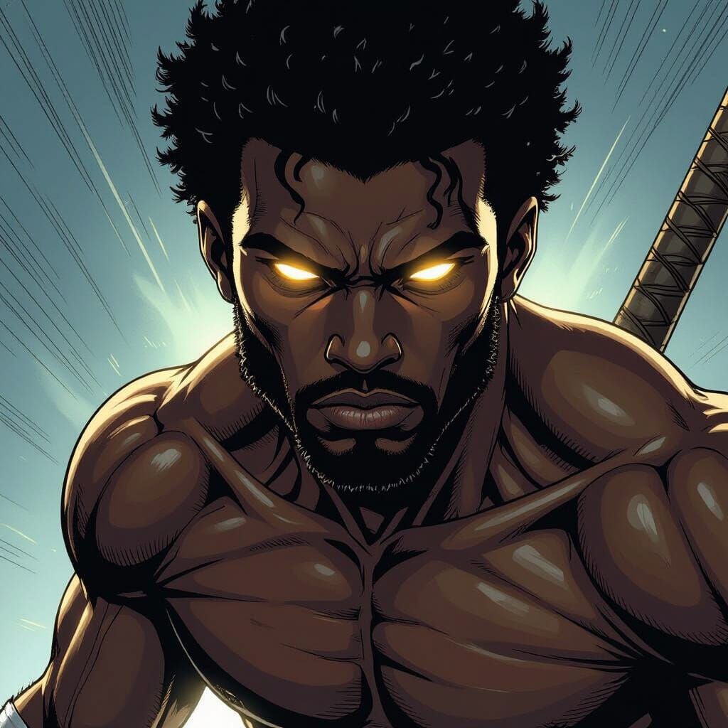 Afro-American Celestial Warrior in Comic Style
