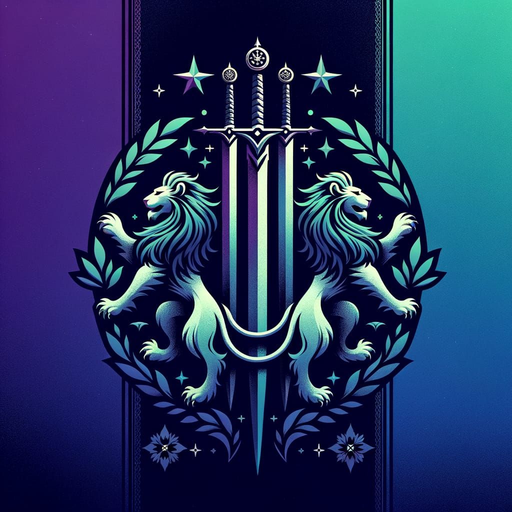 Heroic Flag with Lions and Swords in Matte Painting Style