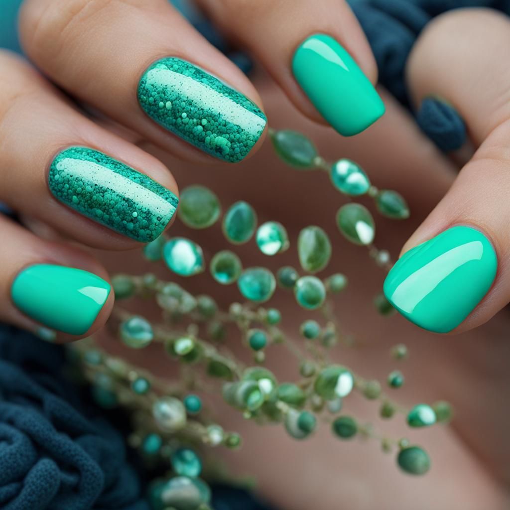 Aqua Green Sea Nails Manicure