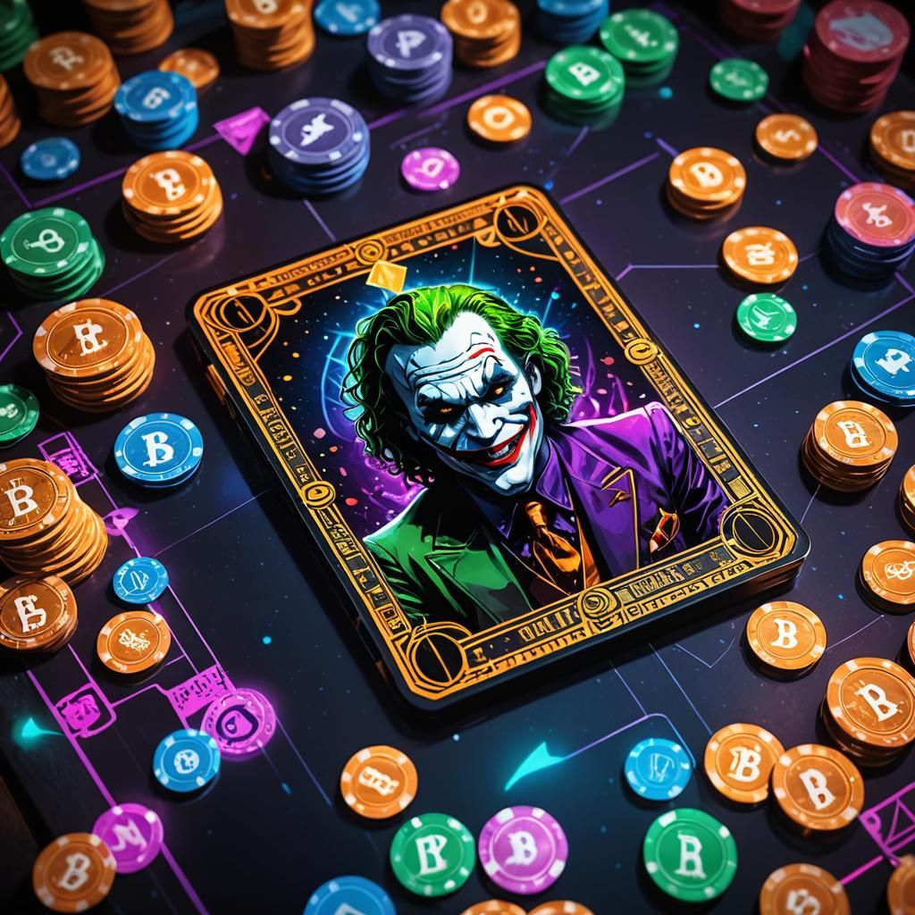 Joker Card Crypto Art in Neon Style