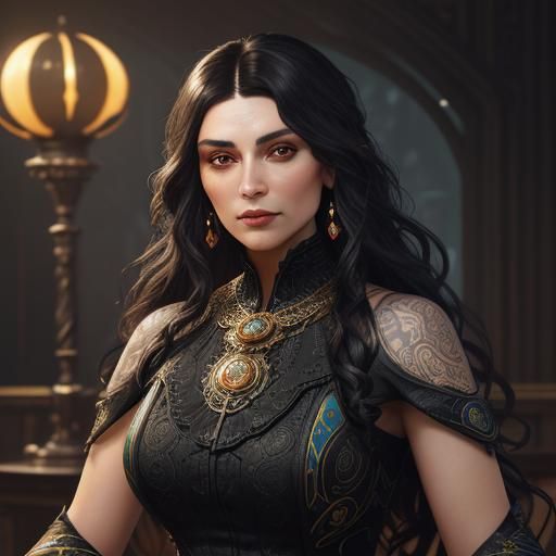 Regal Woman with Victorian Neckpiece in Dynamic Lighting