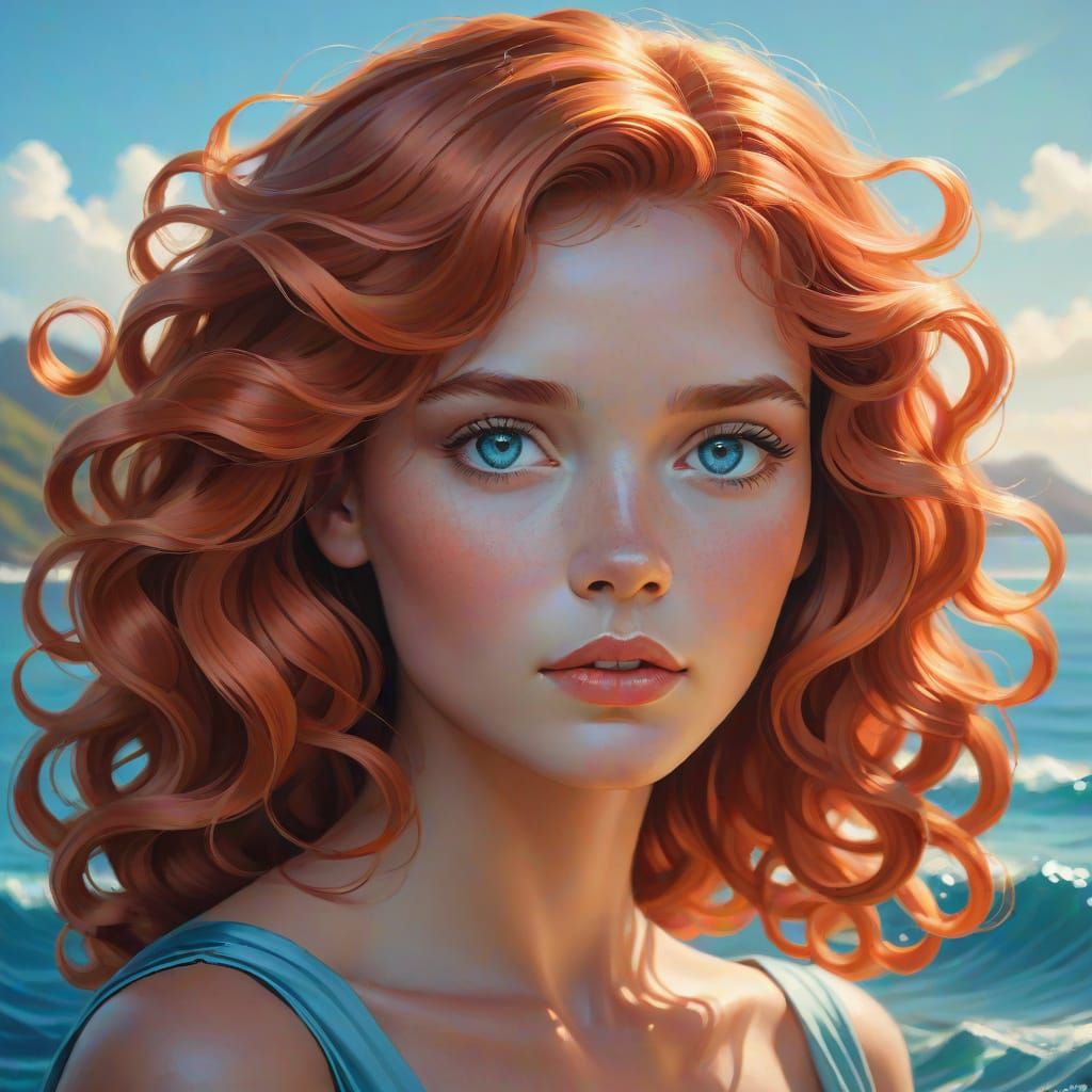 Stylized Portrait of Woman with Copper Hair