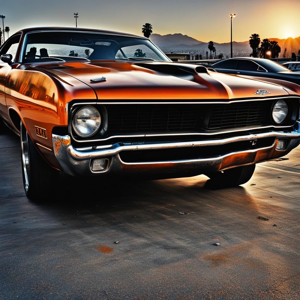 1970 Ford Torino King Cobra at Skatepark in Cyberpunk Style