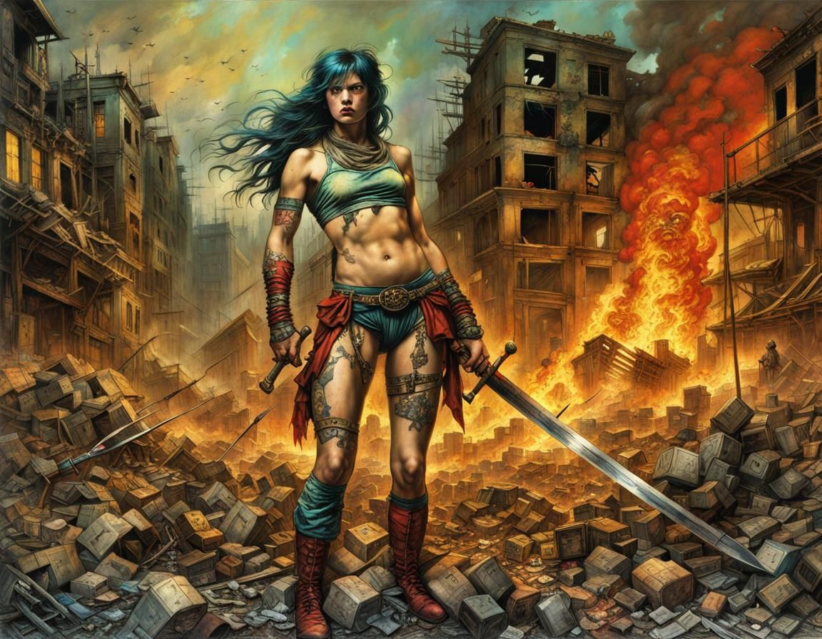 Epic Woman Warrior in Ice and Fire War