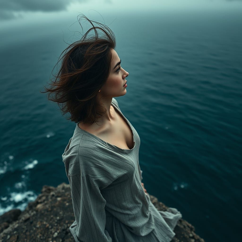 Woman on Cliff Edge in Existential Fear