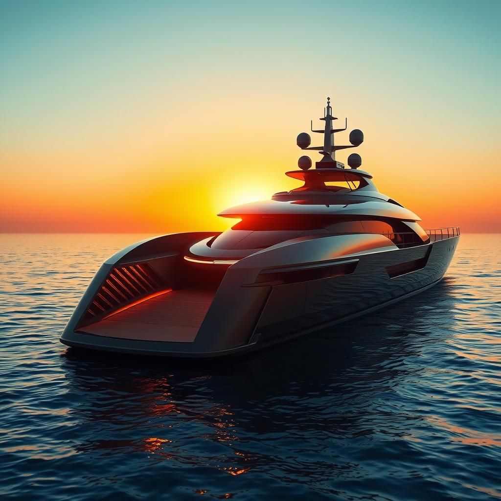 Futuristic Yacht with Bugatti: Luxury Concept Art