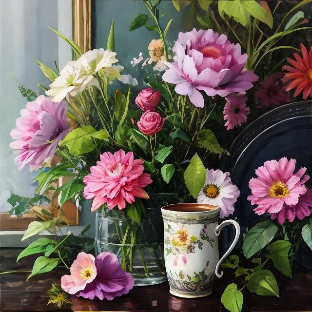 Detailed Contemporary Scene with Flowers, Inksplash Filter