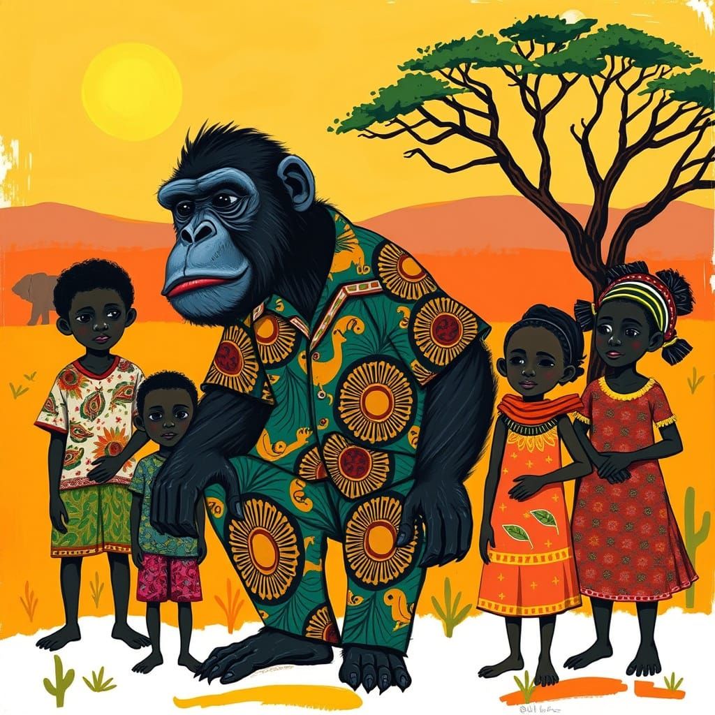 Monkey's African Visit: A Paul Klee Inspired Scene