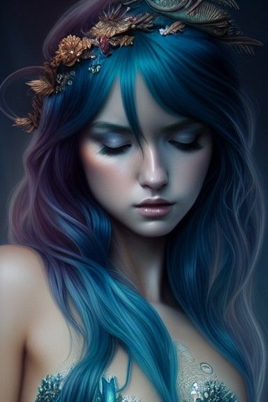 Elegant Mermaid Portrait in Digital Illustration Style