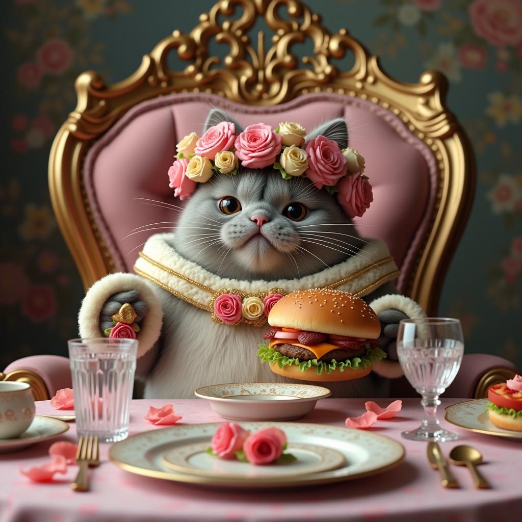 Pusheen's Regal Feast: A Dutch Masterpiece