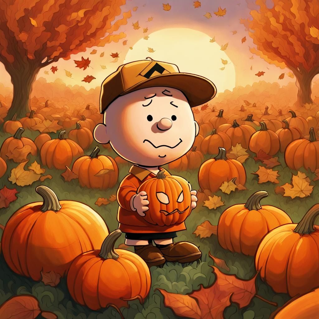 Charlie Brown in Pumpkin Patch, Digital Illustration