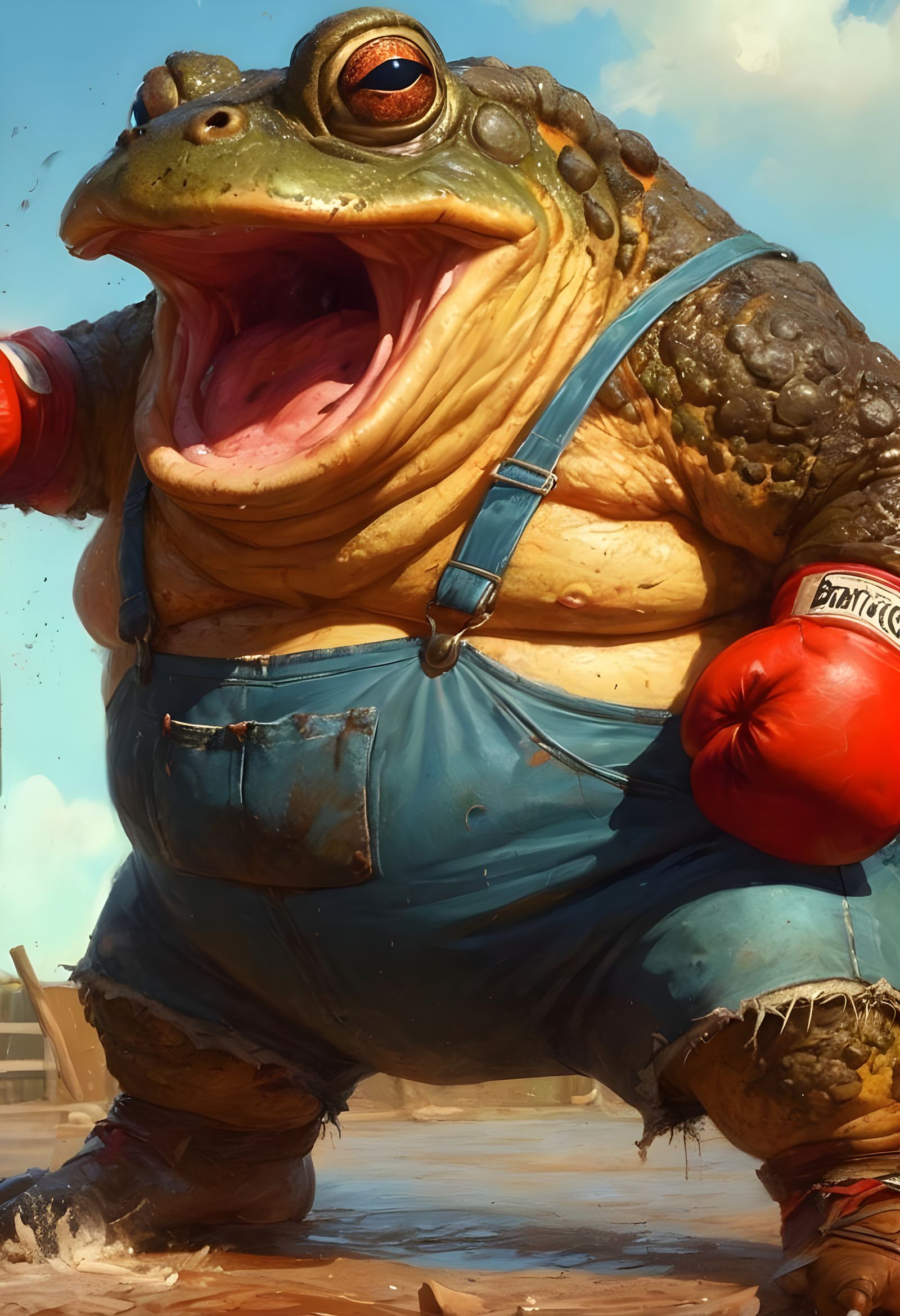 Anthropomorphic Toad in Overalls Ready to Box