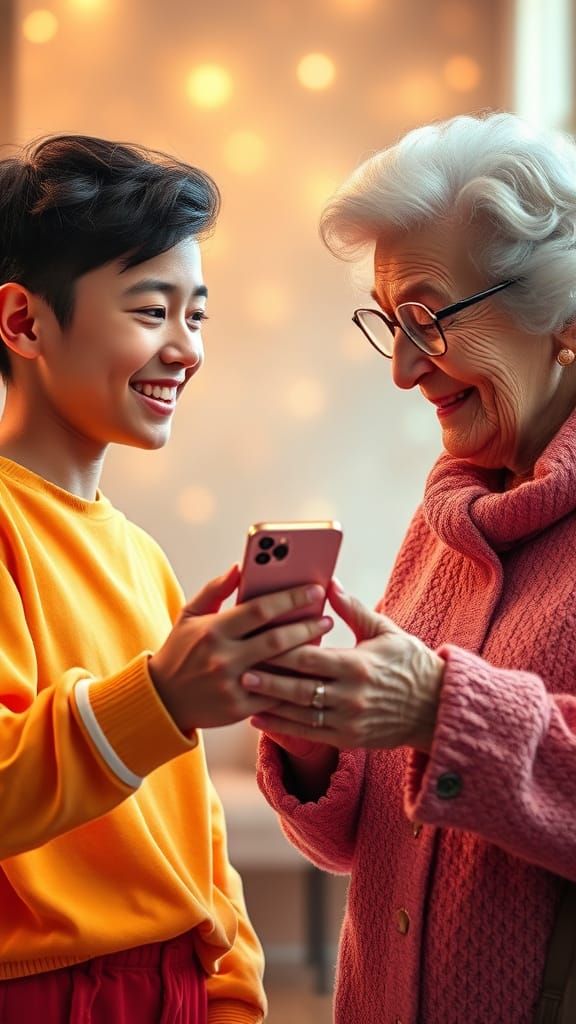 Grandson Shares New Phone with Loving Grandma in Whimsical F...