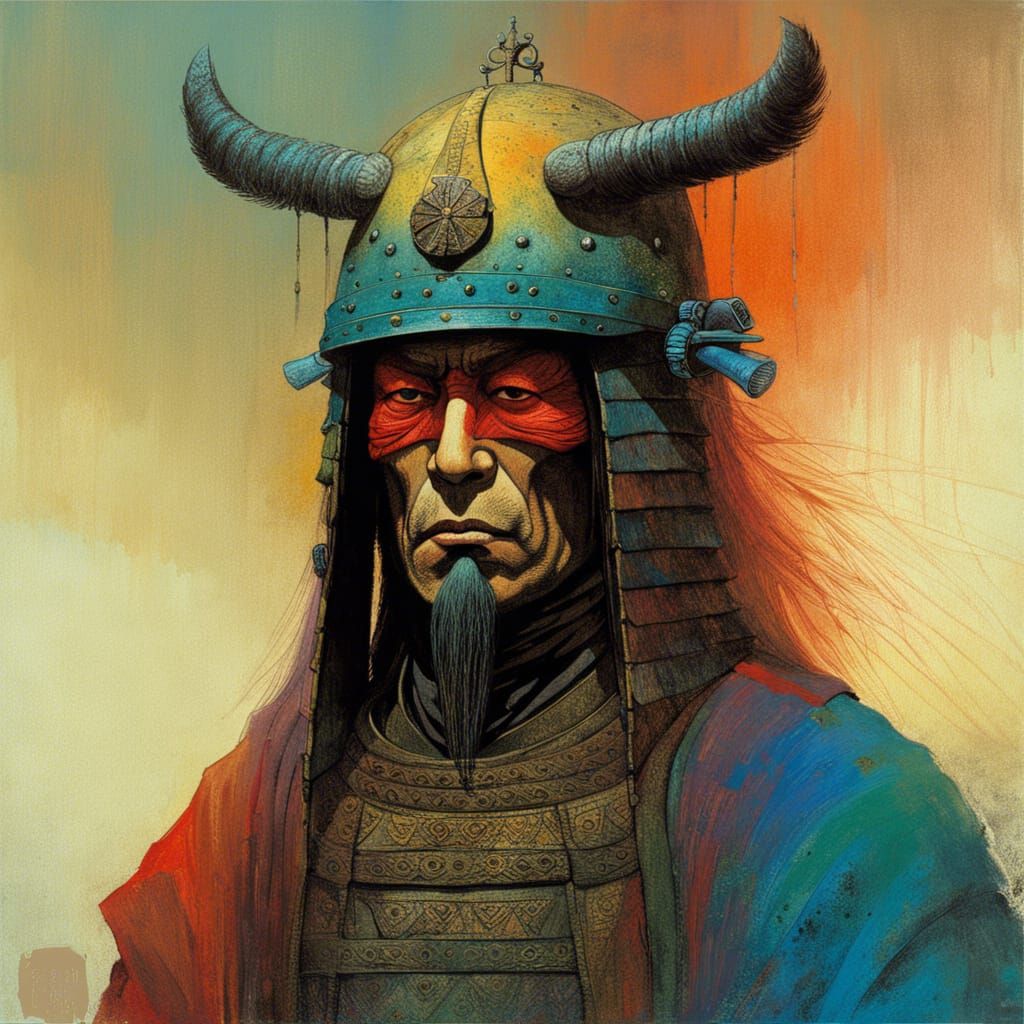 Bleak Samurai Warrior Portrait Inspired by Surreal Art