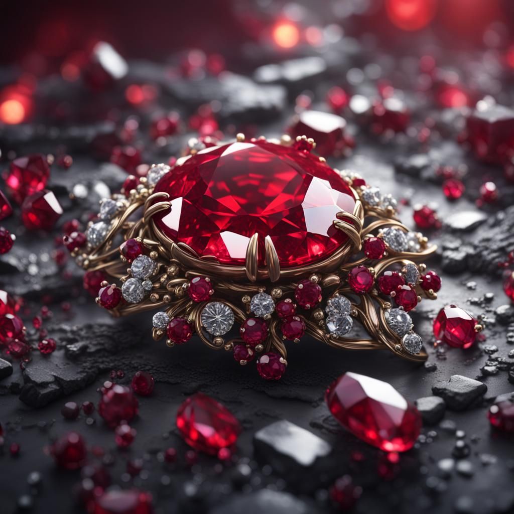 Beautiful Red Ruby and Diamond Broich, up close fine derail