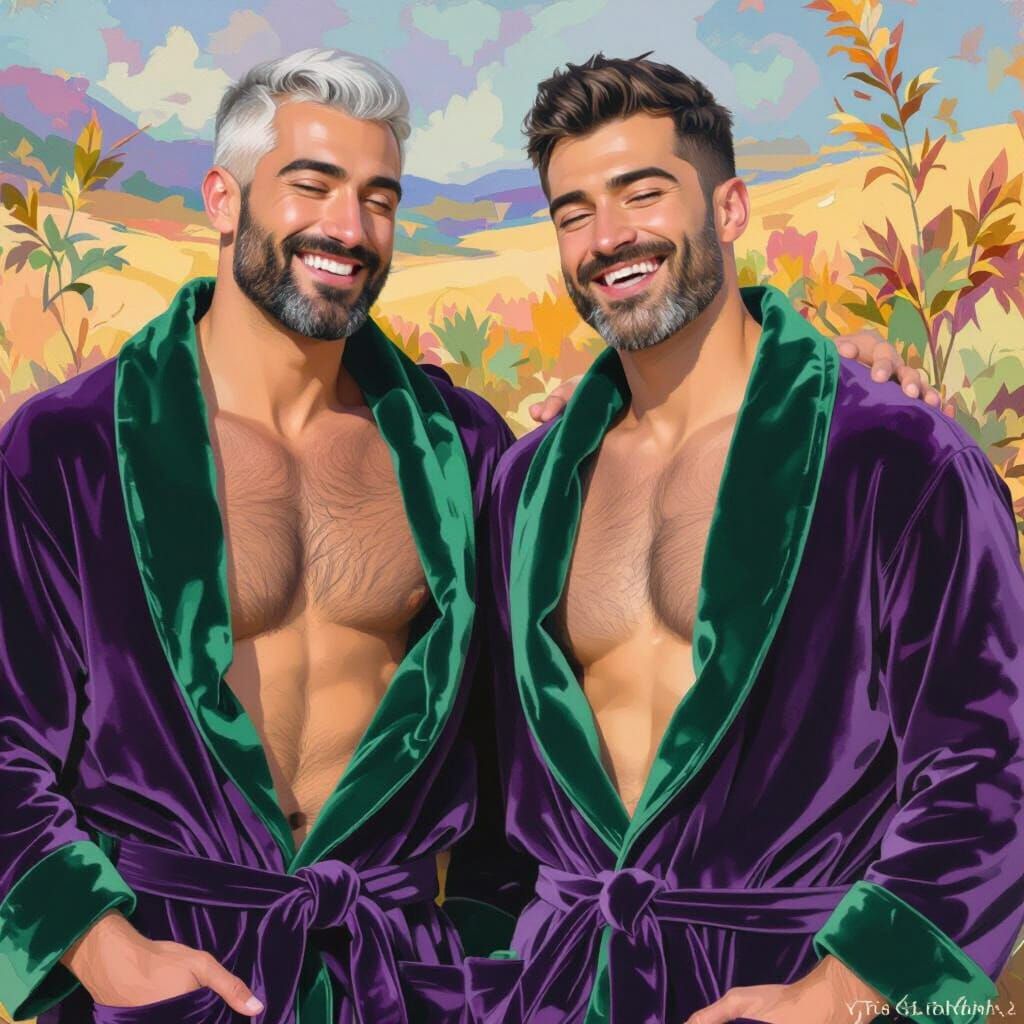 Handsome Men in Velvet Robes, Impressionist Art Nouveau Styl...