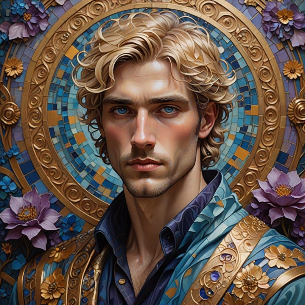 Contemplative Blond Man in Art Nouveau Style