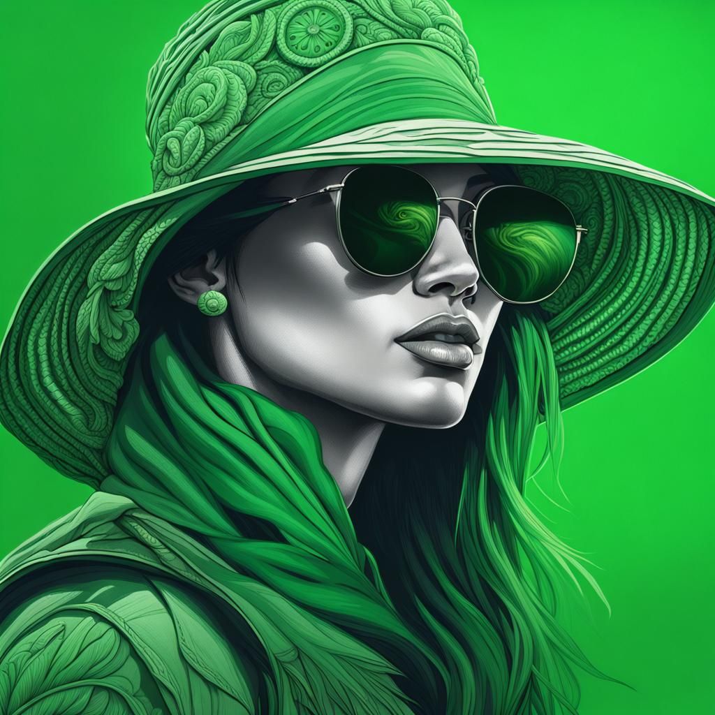 Woman in Green Hat: Hyperrealistic Splash Art