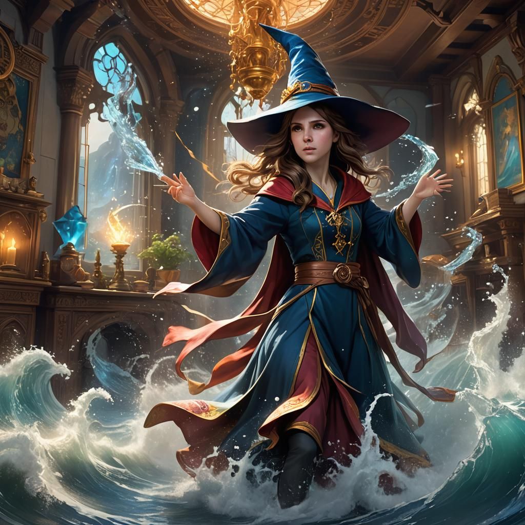 Sorceress on a Cliff in Fantastical Style