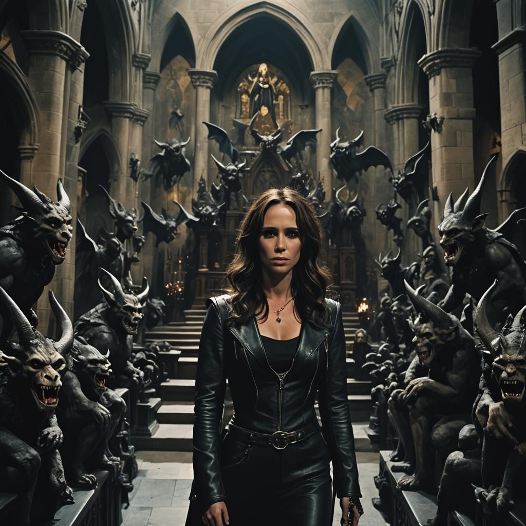 Gothic Demoness in a Church: Cinematic Film Still