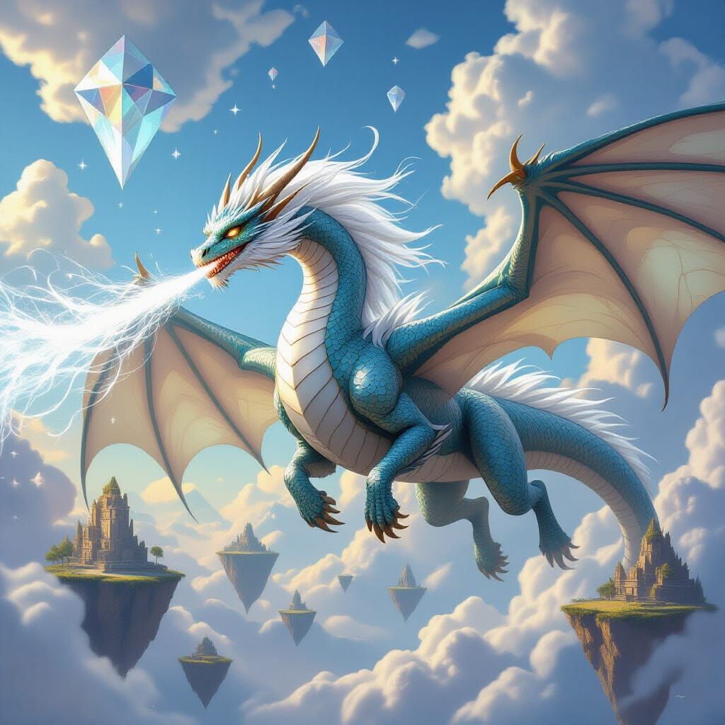 Majestic Dragon Soaring Through Surreal Sky