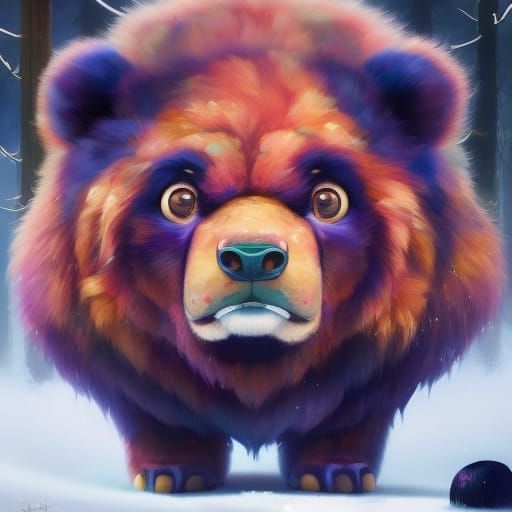 Blueberry Bear Hybrid in Autumn Forest, Photorealistic Paint...