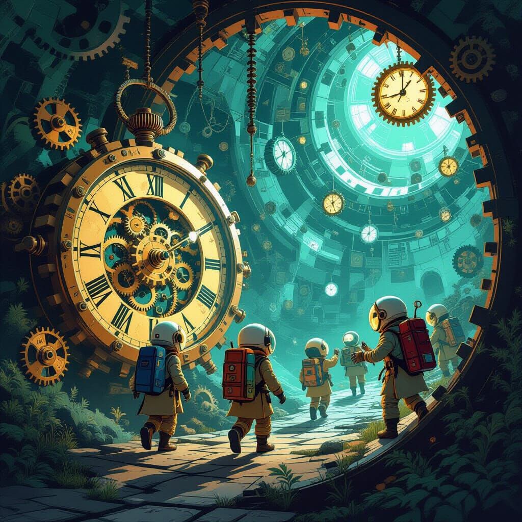Time Bandits Explore Surreal Clockwork Universe