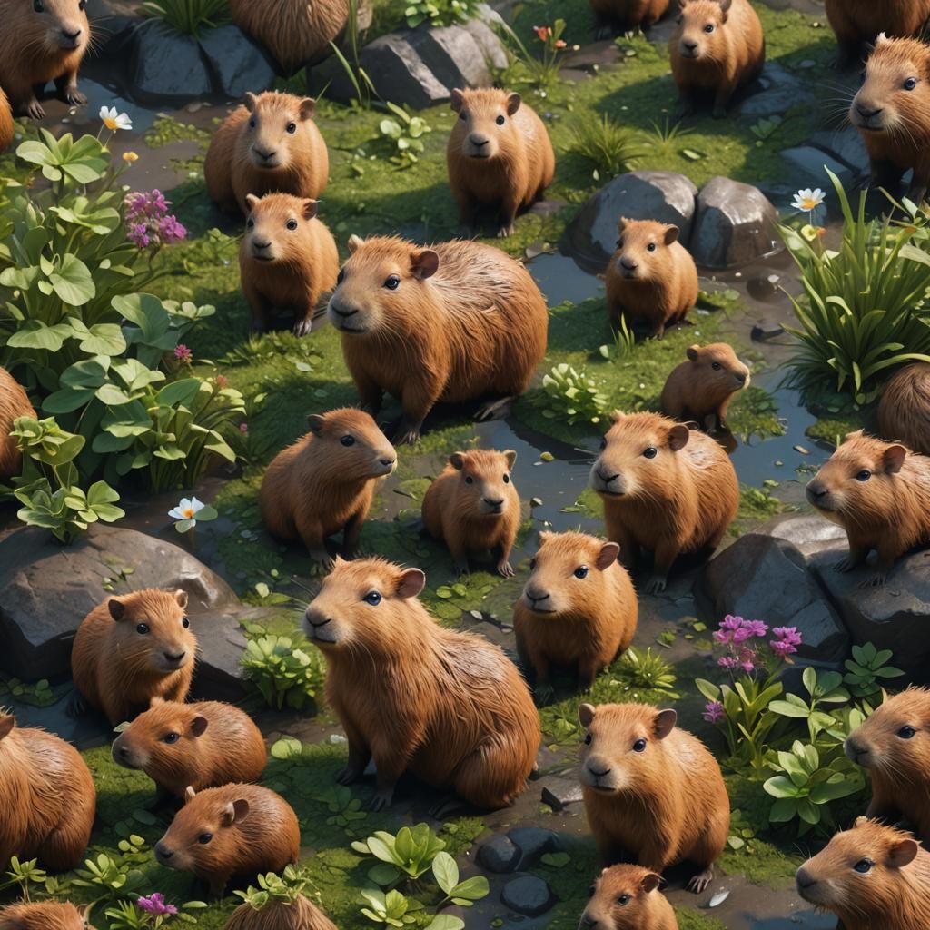 Cute Baby Capybaras in Detailed Digital Painting