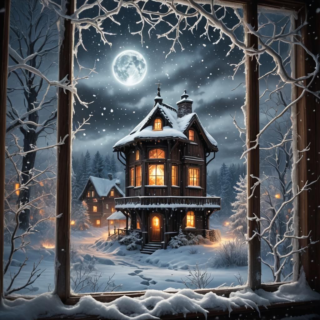 Frozen Cottage in Winter Blizzard: Digital Matte Painting