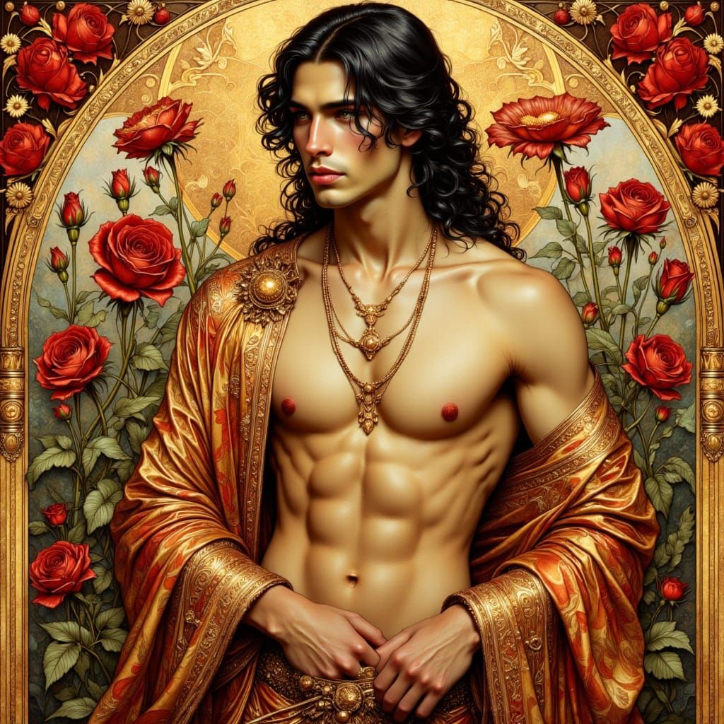 Art Nouveau Portrait of a Muscular Man in Gold Robes