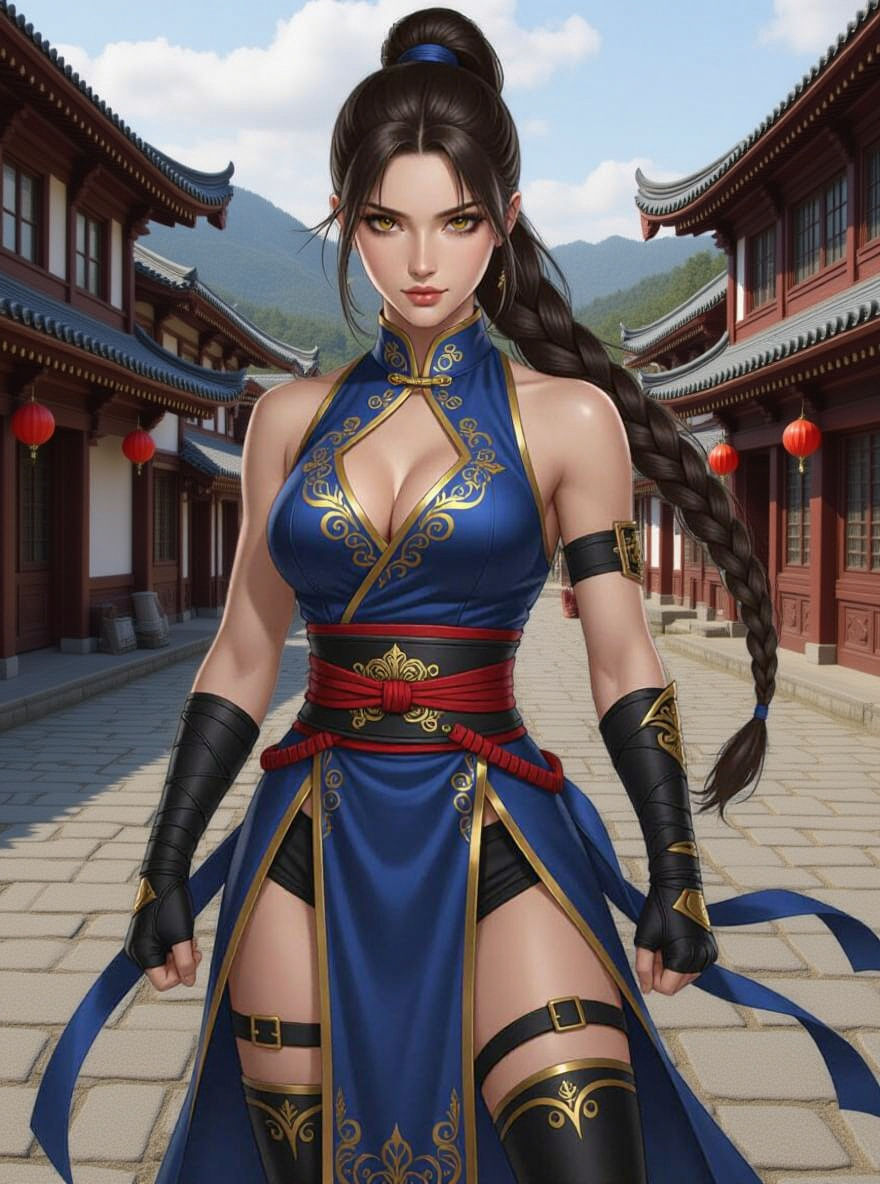 Female Martial Artist in Dynamic Fighting Stance