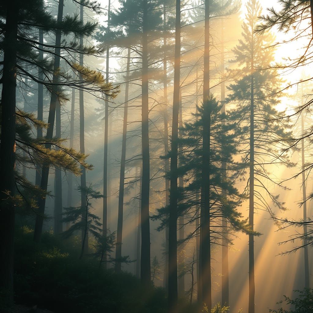 Ethereal Forest at Dawn in a Dreamy Style