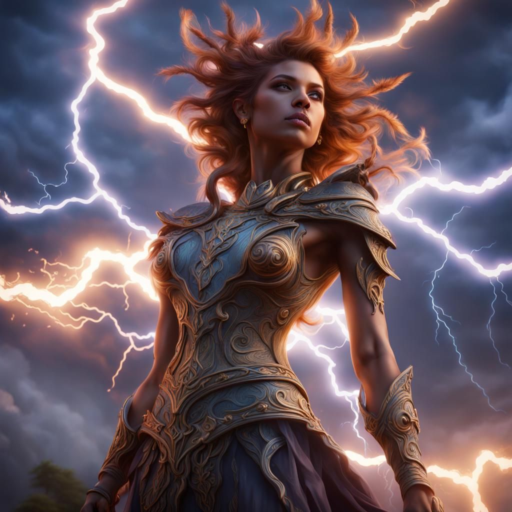 Detailed Lightning Goddess Fantasy Concept Art