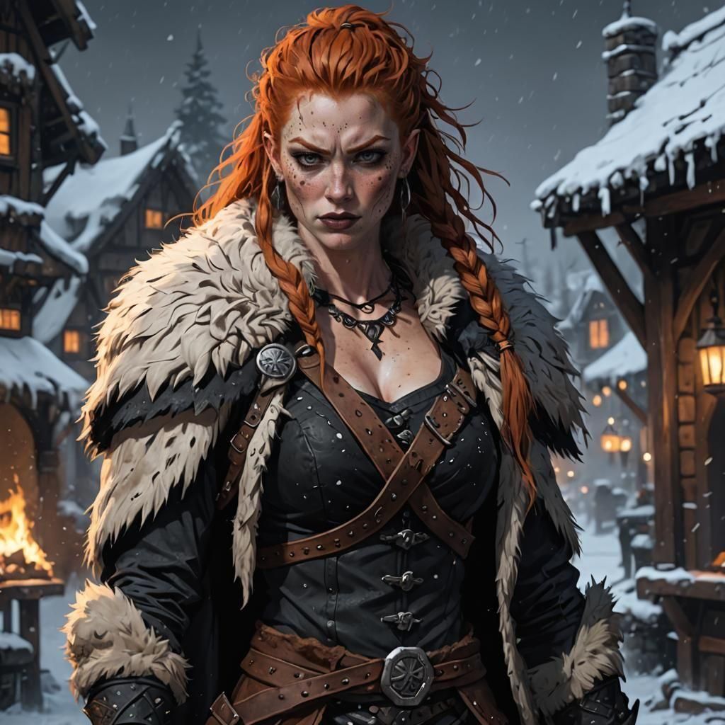 Gothic Barbarian Woman in Snowy Tundra