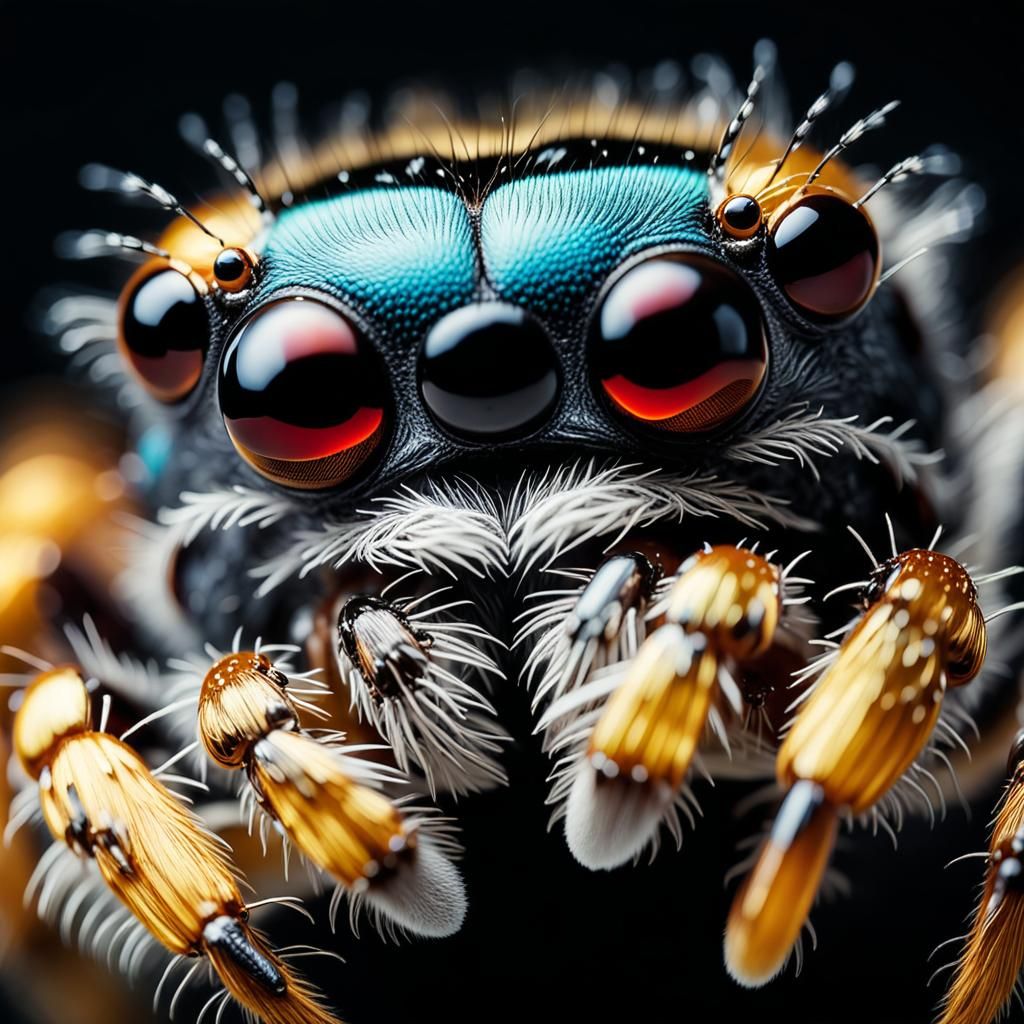 Detailed Macro Photo of Jumping Spider Face