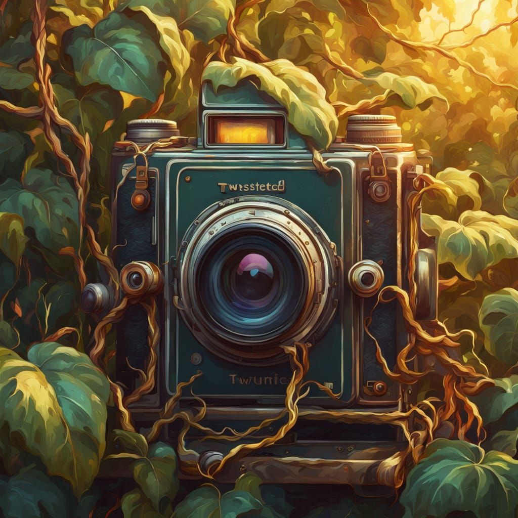 Overgrown Camera Concept Art in Oil Painting Style
