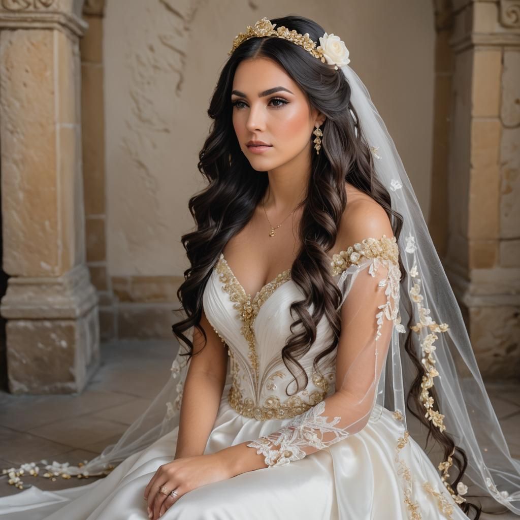 Woman in Castle with Floral Gown, in 3D Anime Style