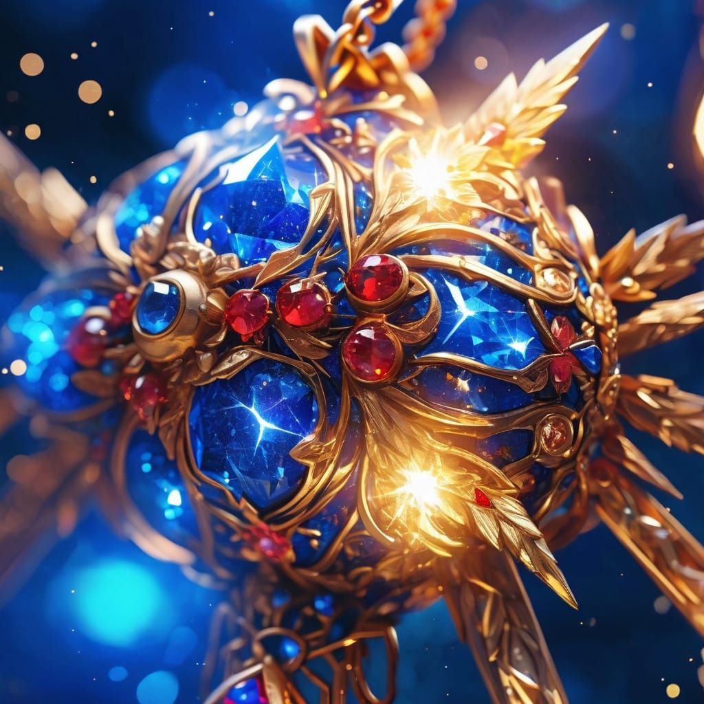 Electric Blue Talisman with Crimson Sparkle in Manhwa Style