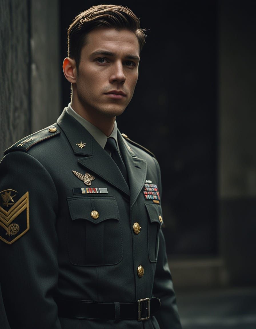 Sleek Military-Inspired Portrait in Moody Gray Tones