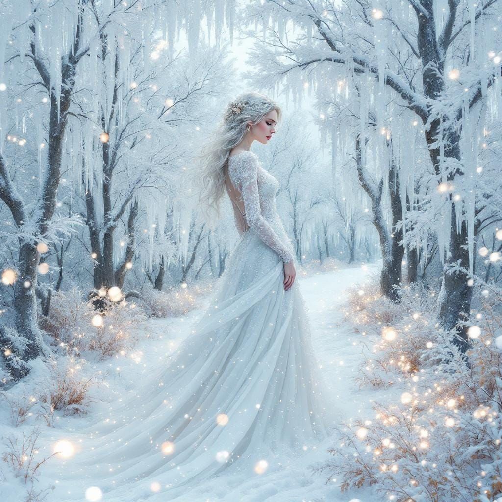 Snow Woman in Winter Forest, Dreamy Art