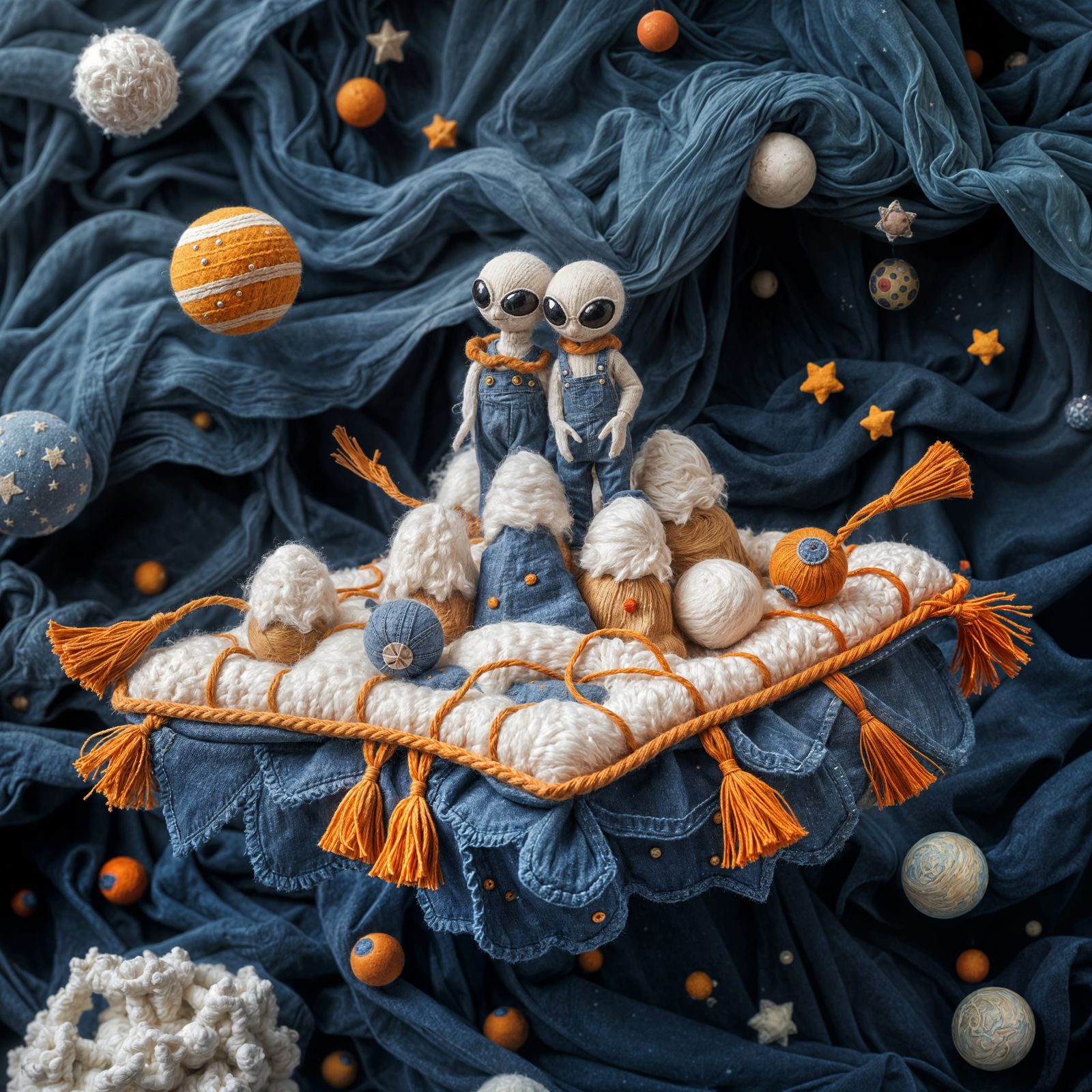 Fantastical Fabric Cosmos with Adventurous Aliens
