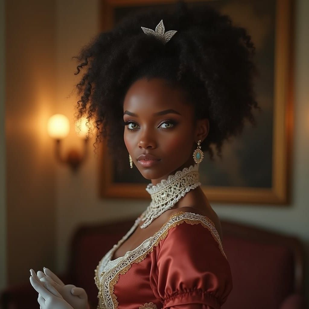 Victorian-Era Young Woman Stands Proud in Lavish 1880s Setti...