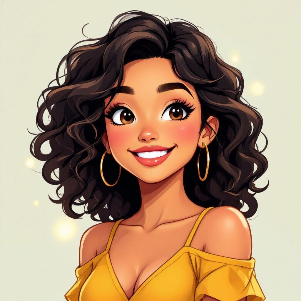 Vibrant Cartoon Latina Woman Smiling Joyfully