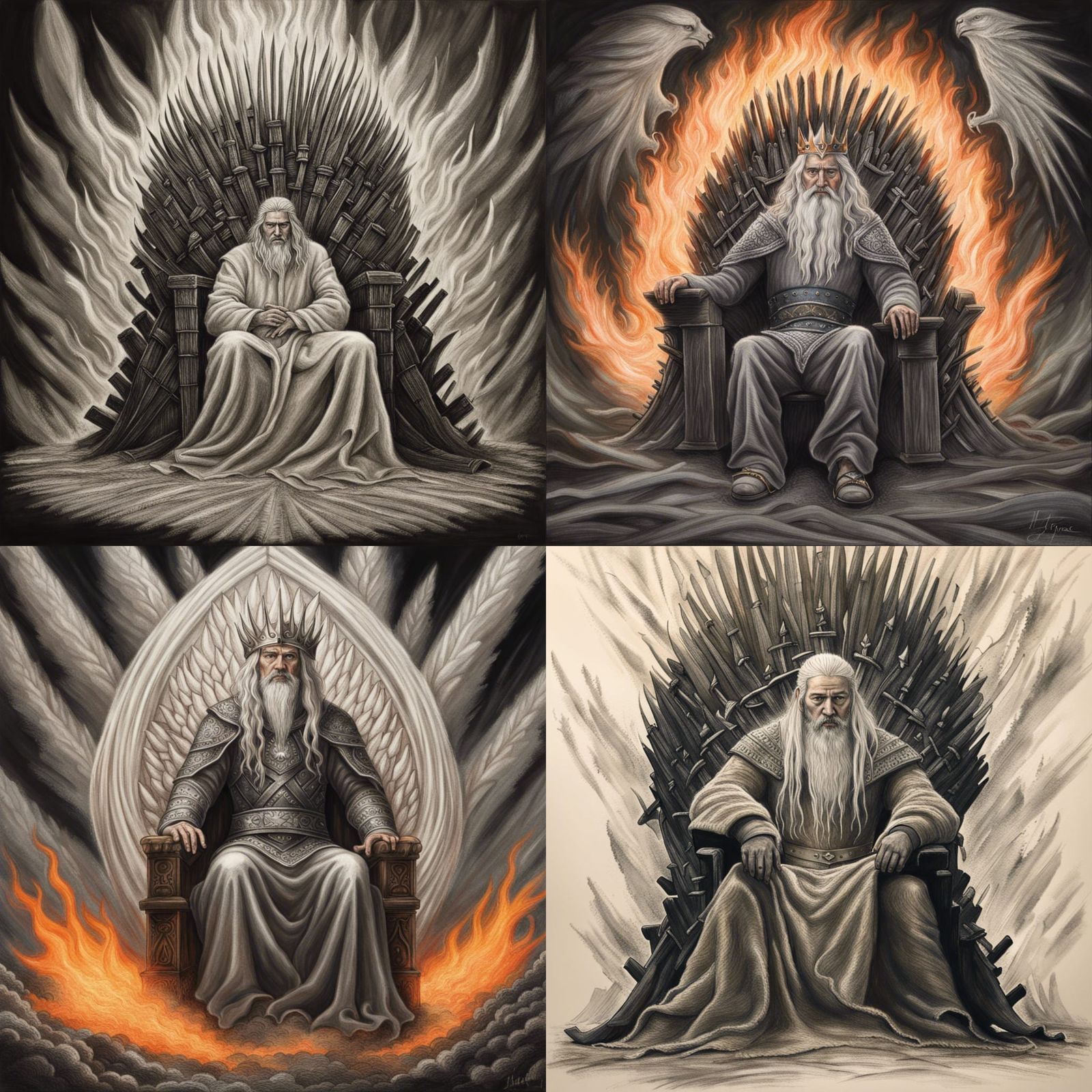 Ancient of Days on Flaming Throne: Charcoal Drawing