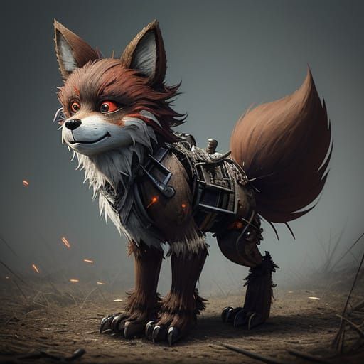 Ragged Animatronic Fox Cub with Hook Hand