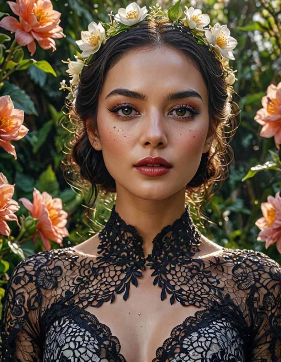 Lady Nature Portrait with Flowers in 3D Art