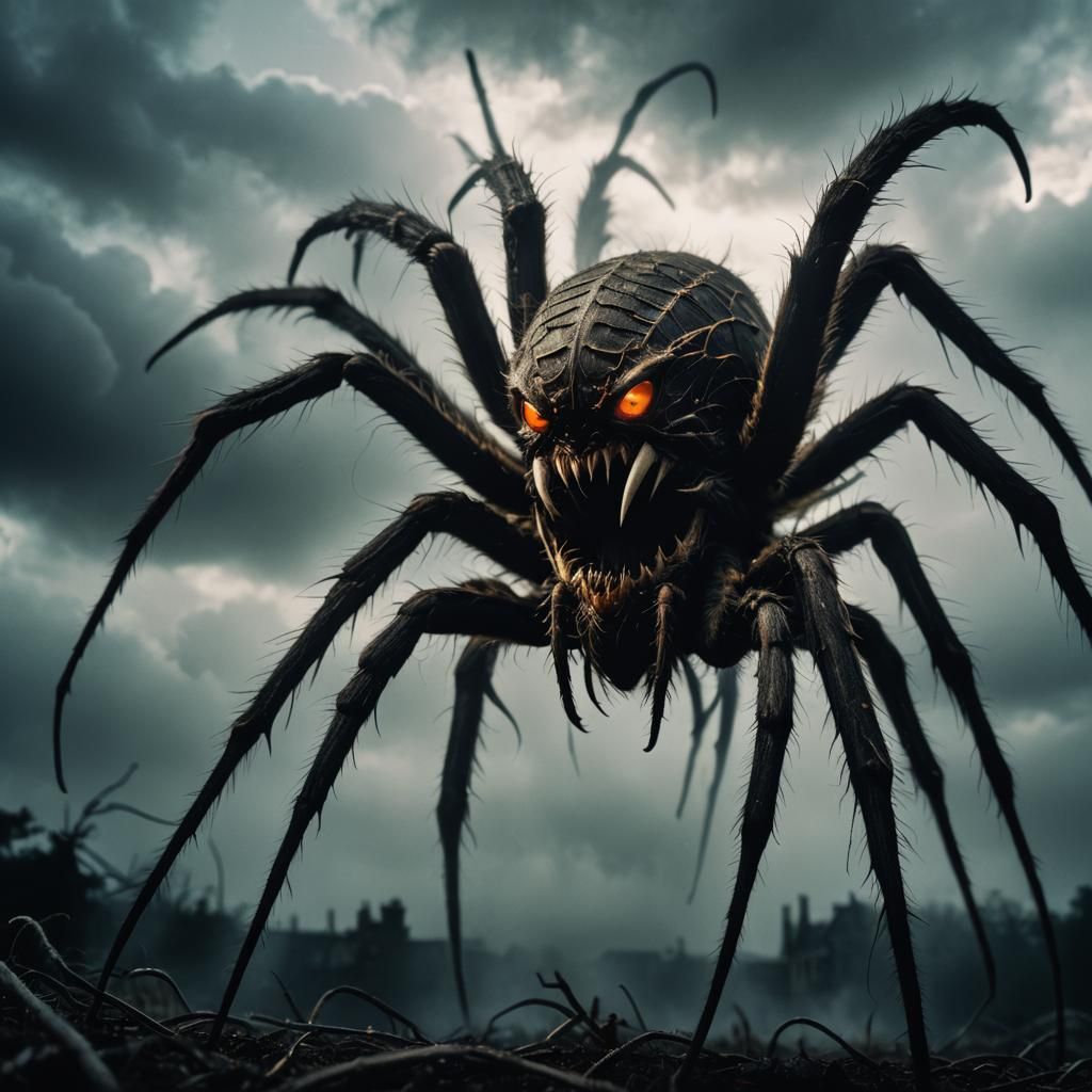 Monstrous Spider Creature Emerging From Darkness