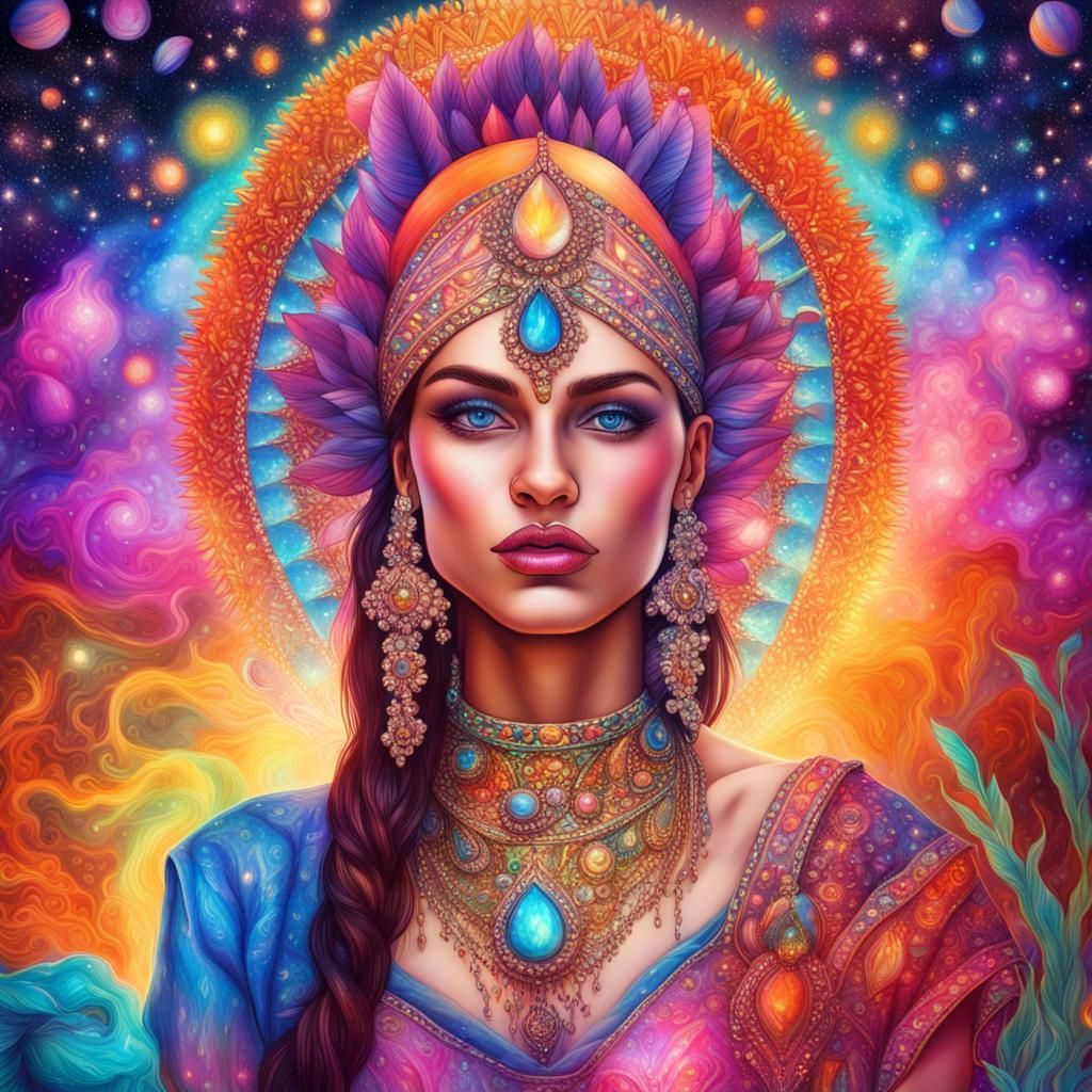 Colorful Indian Party: Holographic Astral Illustration