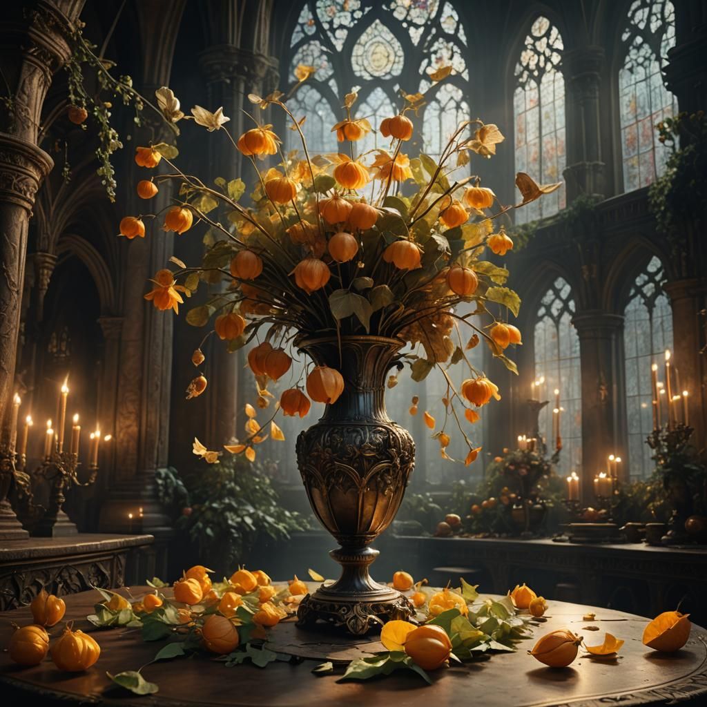 Honeysuckle and Physalis in Forest Cathedral, Old Masters St...