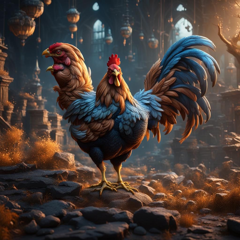 Fantastical Chicken Matte Painting in Deep Color